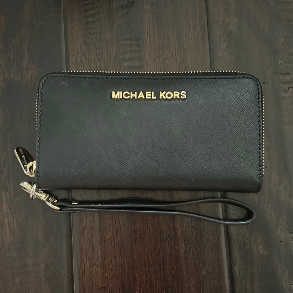 Michael Kors Steffiano Leather Wallet Wristlet Black NWOT